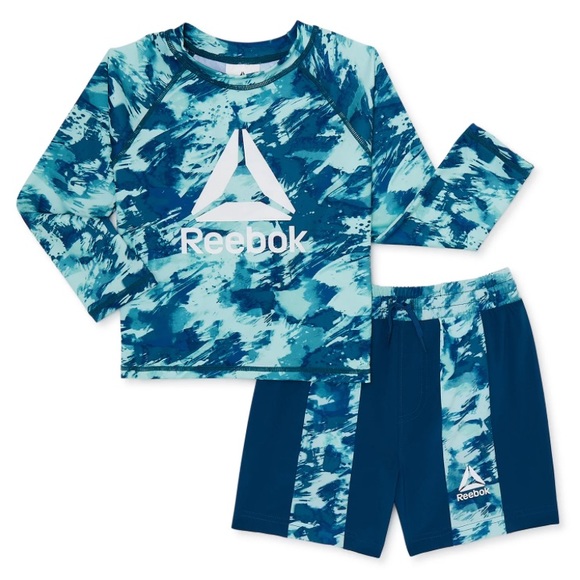Reebok Toddler Boys Long Sleeve Rashguard and Swim Trunks Set with UPF 50+, - Picture 1 of 11